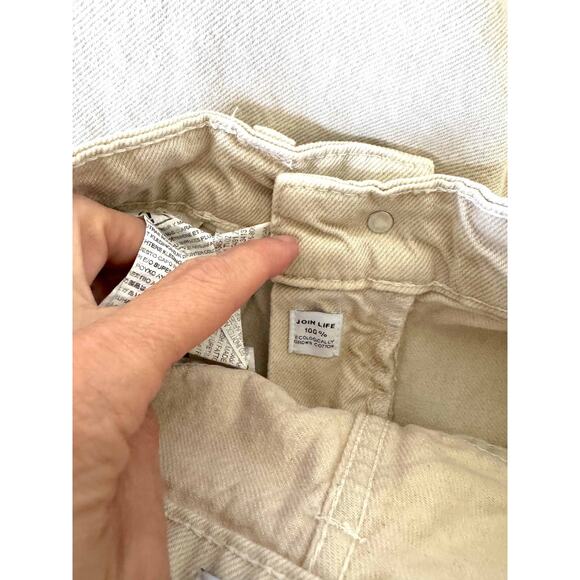 Zara Wide Leg High Rise Raw Hem Denim Jeans Bone Tan Size 0 - Picture 9 of 11